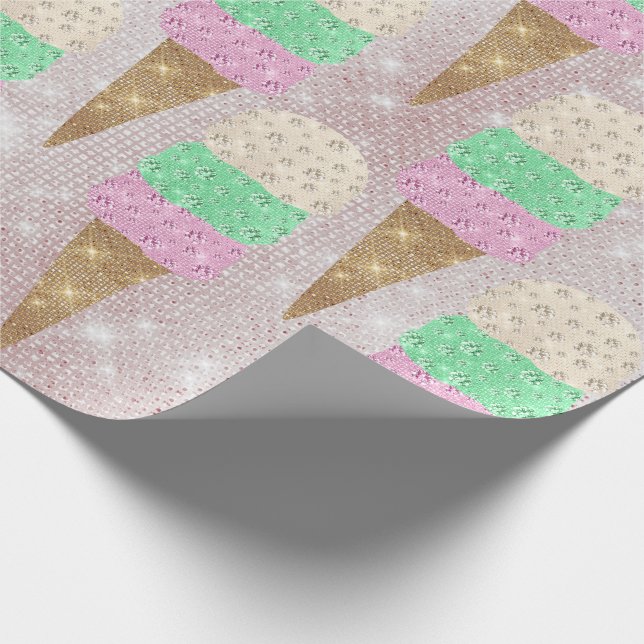 Ice Cream Mint Rosa Pastel Ivory Sparkly Sweet Presentpapper (Hörn)