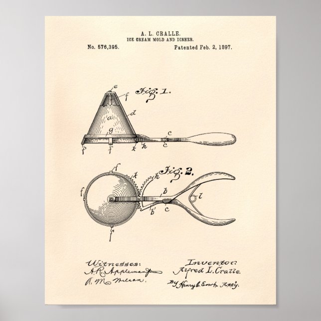 Ice Cream Mold 1897 Patent Art Old Peper Poster (Framsidan)