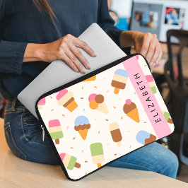 Ice Cream Mönster, Ice Cream Cone, ditt namn Laptop Fodral