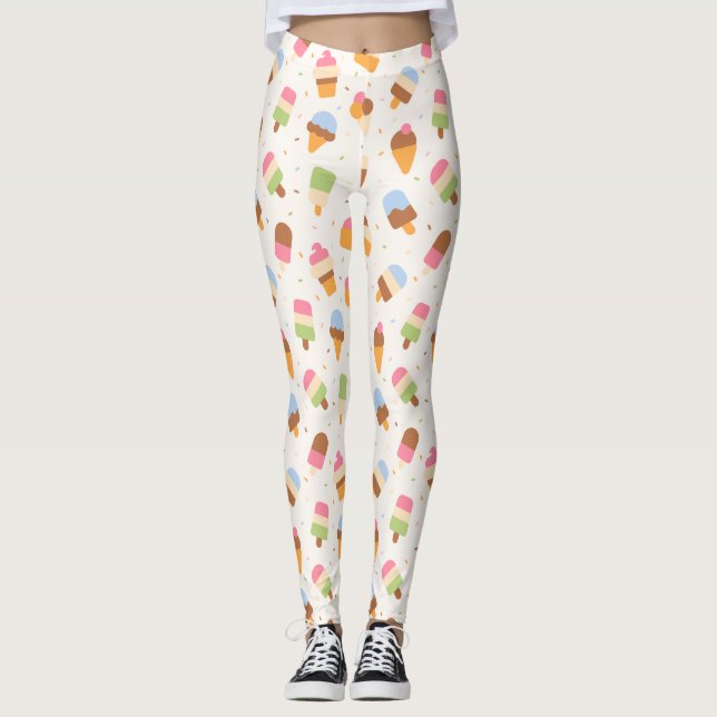 Ice Cream Mönster, Ice Cream Cone, Ice Popsicle Leggings (Framsida)