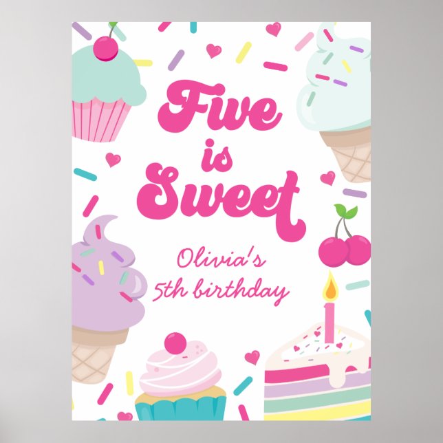 Ice Cream och Cake Fem är Sweet 5th Birthday Poster (Framsidan)