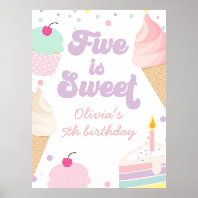 Ice Cream och Cake Fem är Sweet 5th Birthday Poster (Framsidan)
