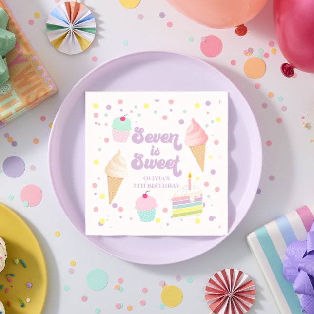Ice Cream och Cake Seven är Sweet 7:e Birthday Pappersservett (Skapare uppladdad)