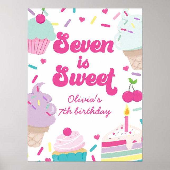 Ice Cream och Cake Seven är Sweet 7:e Birthday Poster (Framsidan)