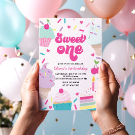 Ice Cream och Cake Sweet One 1st Birthday Inbjudningar