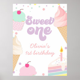 Ice Cream och Cake Sweet One 1st Birthday Poster