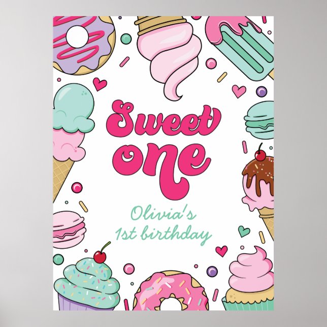 Ice Cream och Cake Sweet One 1st Birthday Poster (Framsidan)