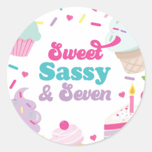Ice Cream och Cake Sweet Sassy Seven 7:e Birthday Runt Klistermärke