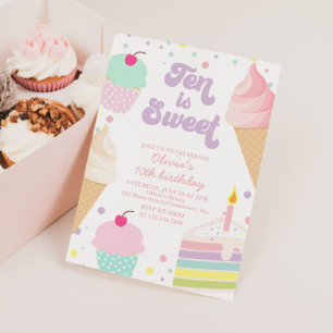Ice Cream och Cake Ten är söta 10:e födelsedagen Inbjudningar