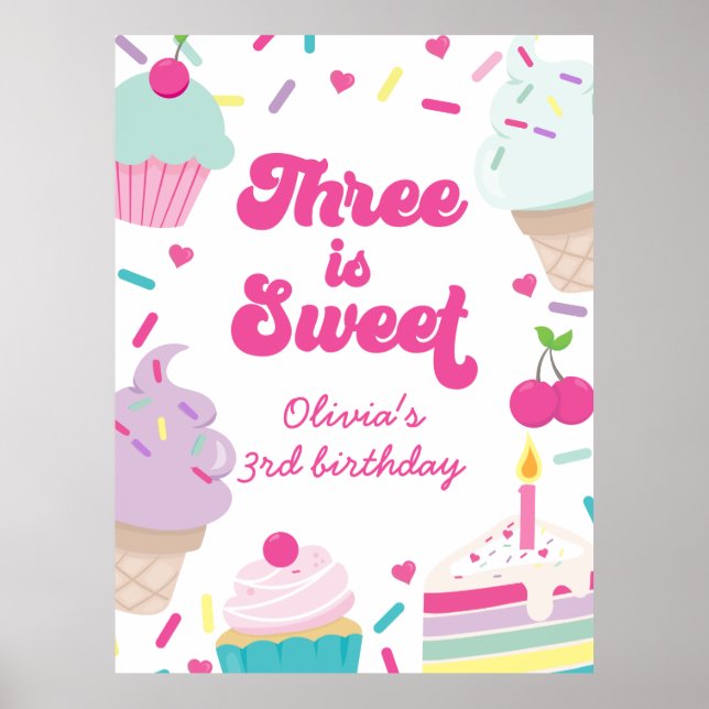 Ice Cream och Cake Three är Sweet 3rd Birthday Poster (Framsidan)