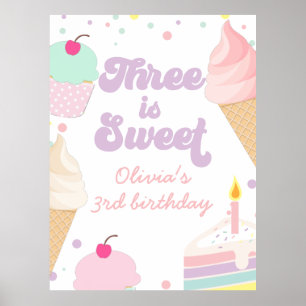 Ice Cream och Cake Three är Sweet 3rd Birthday Poster