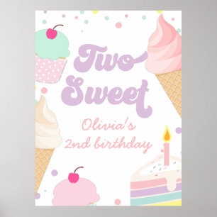 Ice Cream och Cake Two Sweet 2nd Birthday Poster