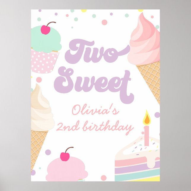 Ice Cream och Cake Two Sweet 2nd Birthday Poster (Framsidan)