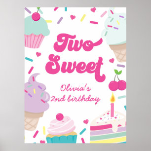 Ice Cream och Cake Two Sweet 2nd Birthday Poster