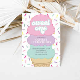 Ice Cream och Sprinkles Sweet One 1st Birthday Inbjudningar