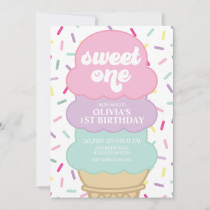 Ice Cream och Sprinkles Sweet One 1st Birthday Inv Inbjudningar