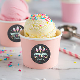 Ice Cream Parlor Chalkboard Birthday Party Crest Runt Klistermärke