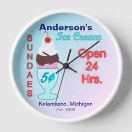 Ice Cream Parlor Sundaes Clock Signs Rund Klocka