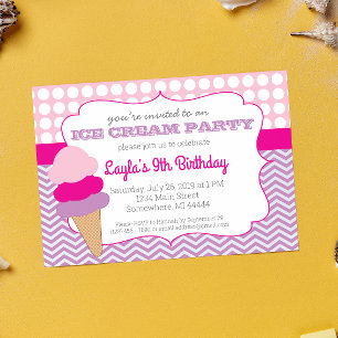 Ice Cream Party Birthday, Ice Cream Social bjudand Inbjudningar