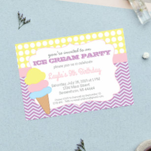 Ice Cream Party Birthday, Ice Cream Social bjudand Inbjudningar
