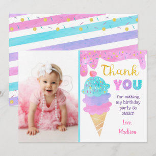 Ice Cream Party Birthday Tack you Cards Inbjudningar