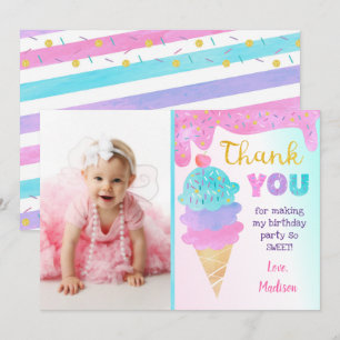 Ice Cream Party Birthday Tack you Cards Inbjudningar