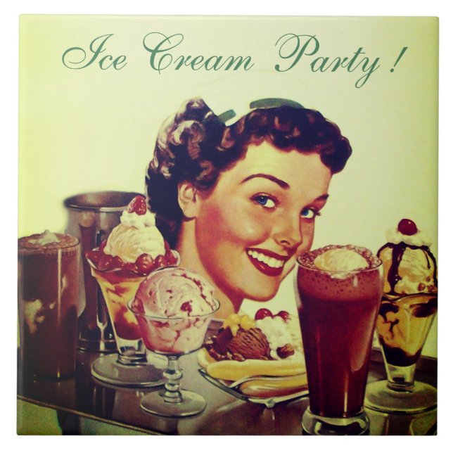 ICE CREAM PARTY Girl with Tray of Ice Creams Kakelplatta (Framsidan)
