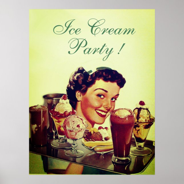 ICE CREAM PARTY Girl with Tray of Ice Creams Poster (Framsidan)