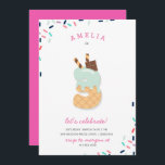 Ice Cream Party Kids Rosa Birthday Inbjudan<br><div class="desc">Din födelsedag inträffar bara gång ett år, så låt oss fira i stil. Åldern spelar ingen roll vid Papprare Co.: Du kan anpassa texten på alla våra unika partiinbjudningar för att inkludera vilken ålder du vill, oavsett om födelsedagsflickan vänder två eller trettiotvå. Våra färgstarka inbjudningar är sprinklade med mycket fantasi...</div>