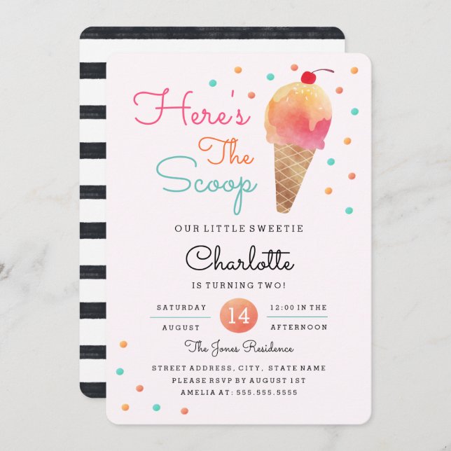 Ice Cream Party Kids Rosa Birthday-inbjudan Inbjudningar (Fram/baksida)