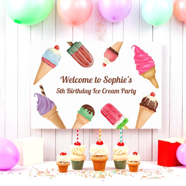 Ice Cream Party Rosa Blue White Birthday Poster (Skapare uppladdad)