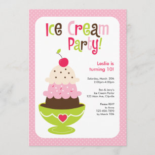 Ice Cream Party - Rosa, Grönt och Brown Inbjudningar