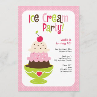 Ice Cream Party - Rosa, Grönt och Brown Inbjudningar