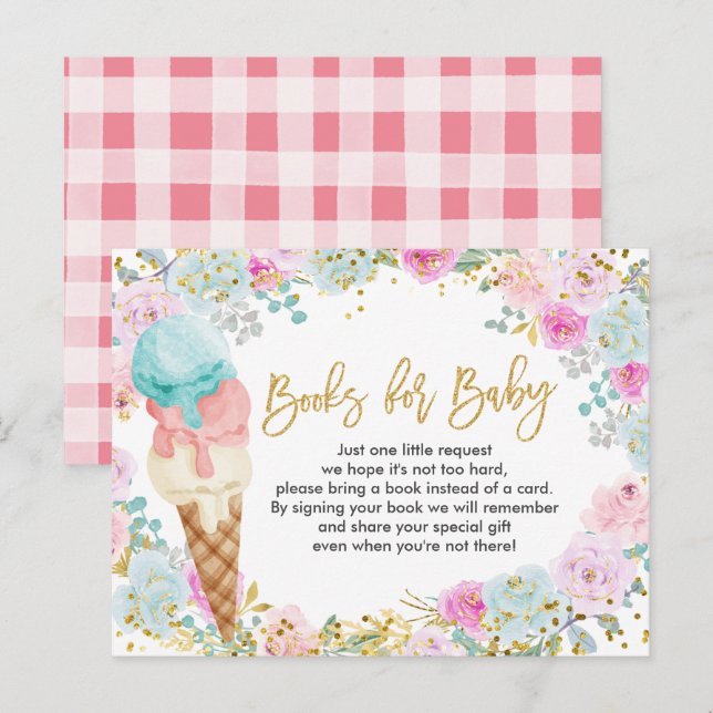 Ice Cream Pastel Flowers Bokar för baby Inbjudan Vykort (Fram/baksida)