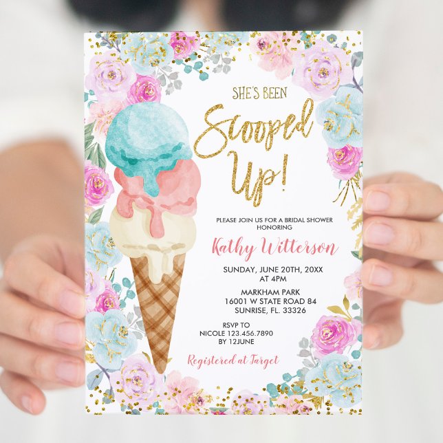 Ice Cream Pastel Flowers Inbjudningskort för möhip (Skapare uppladdad)