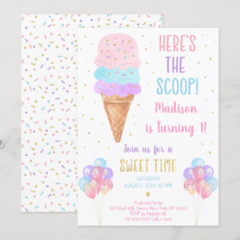 Ice Cream Pastel Här är The Scoop Birthday Inbjudningar