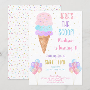 Ice Cream Pastel Här är The Scoop Birthday Inbjudningar