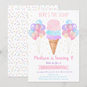 Ice Cream Pastel Här är The Scoop Birthday Inbjudningar