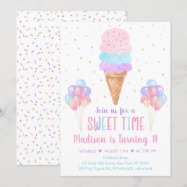 Ice Cream Pastel Rainbow Birthday Inbjudningar
