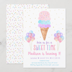 Ice Cream Pastel Rainbow Birthday Inbjudningar