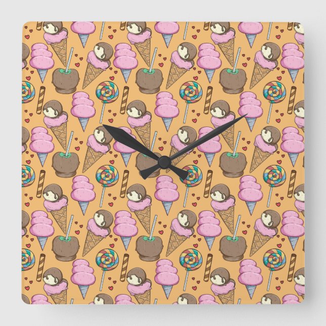 Ice cream pattern | Lollies pattern | lollipop 26 Fyrkantig Klocka (Framsida)