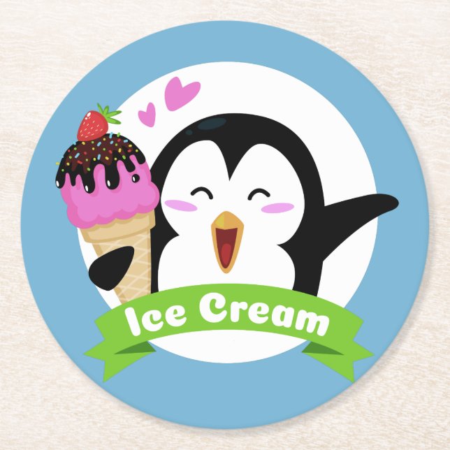 Ice Cream Penguin anpassningsbar färg underlägg Papper Rund (Framsidan)