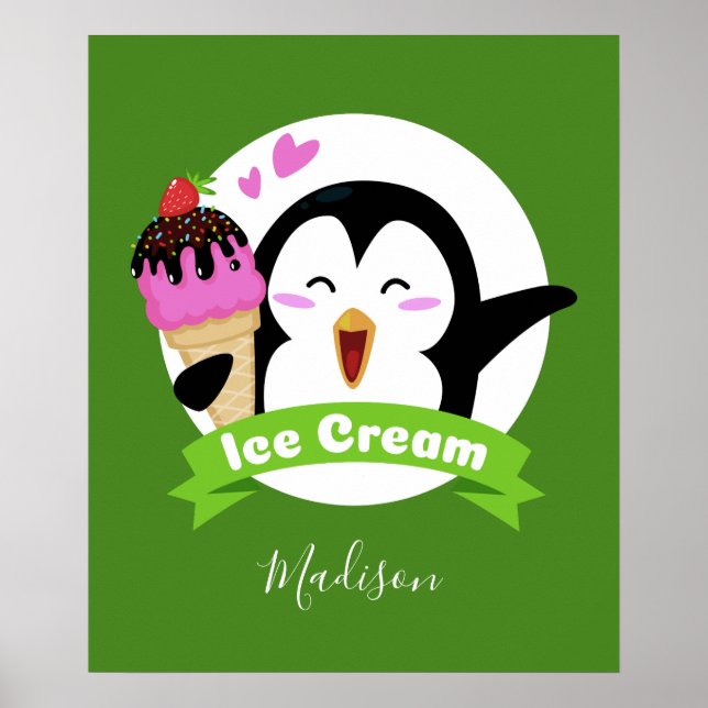Ice Cream Penguin-användarnamn och färg-poster Poster (Framsidan)