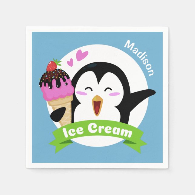 Ice Cream Penguin, eget namn och färg-blöjor Pappersservett (Framsidan)