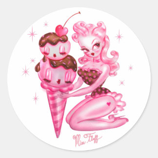 Ice Cream Pin Up Doll-Cherry Chocolate Sauce Runt Klistermärke