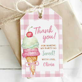 Ice Cream Pink Bow Gingham Birthday Party Presentetikett