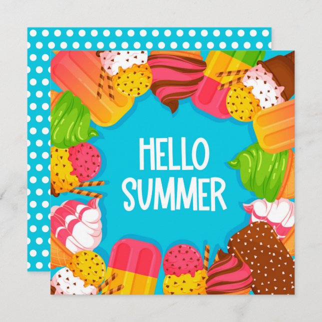 Ice Cream & Popsicles Hej Summer Greeting Card (Fram/baksida)