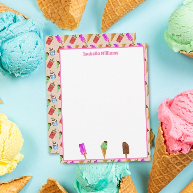Ice Cream Popsicles Mönster Personlig Anteckningskort (Delightful ice cream popsicle pattern on personalized note card.)