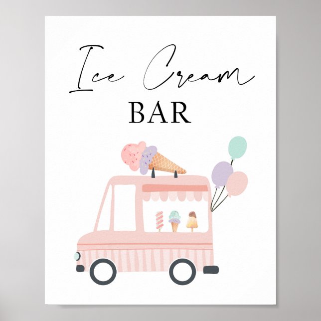 Ice Cream Pub Girl Birthday Sweet Rosa Lastbil Poster (Framsidan)