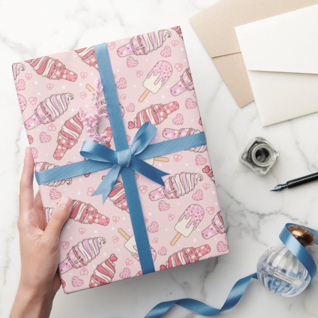 Ice Cream Retro Valentines Wrapping Papper Presentpapper (Gifting)